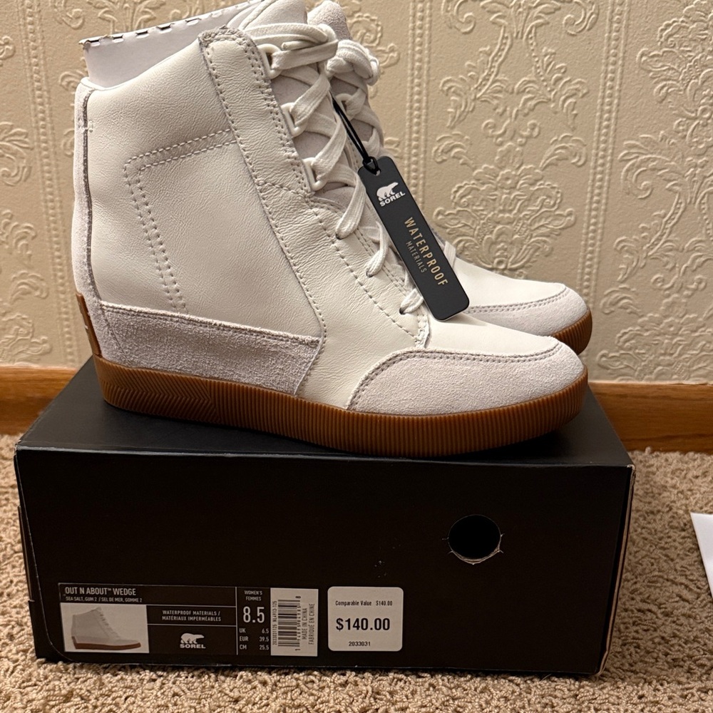 Sorel Out N About Wedge White Sneakers with Gum Sole